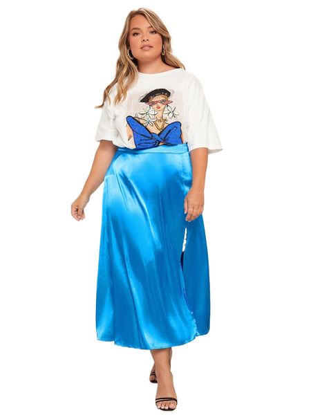 

plus floral & figure graphic drop shoulder tee y4ha#, Black