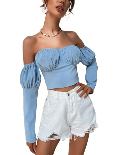 

off shoulder gigot sleeve b25y#, White