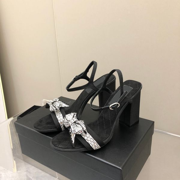 

luxury designer sandals slides sandal heels rhinestone bows, Black