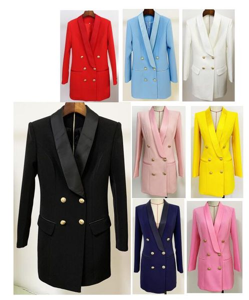 Женские костюмы и блейзеры Высококачественный женский костюм 8 цветов для вариантов Длинный дизайн Блейзер с пуговицами больших размеров s-2xl-5