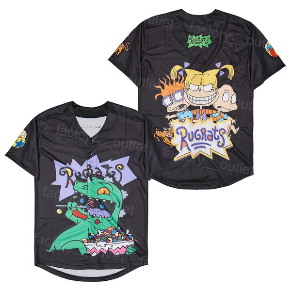 

men moive baseball dinosaur rug rats rugrats jersey blank hip hop all stitched team color black for sport fans breathable cool base cooperst