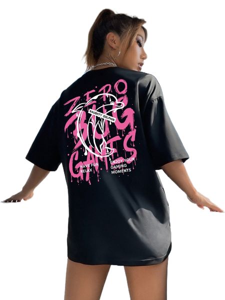 

dolphin & slogan graphic drop shoulder tee c7jz#, White