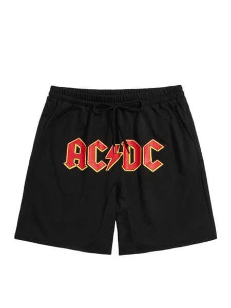 

romwe x ac/dc guys letter graphic shorts g29u#, White;black
