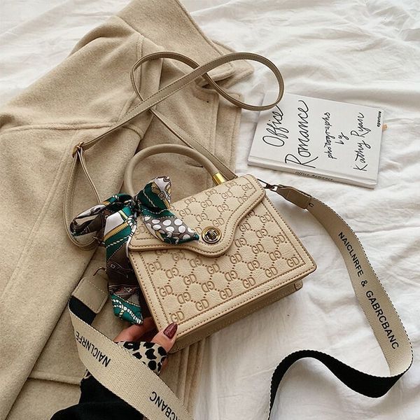 

small high square bag women's wide shoulder versatile messenger single silk scarf 2022 new handbag chain cross bags