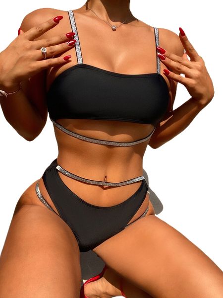

contrast binding harness bikini swimsuit b0qu#, White;black