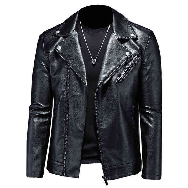 

2022pu leather men's rivet big lapel motorcycle oblique zipper punk leather jacket large size black artificial leather coat 5xl t220728