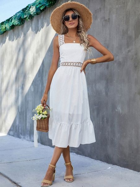 

lace trim ruffle hem zip back cami dress i93i#, Black;gray