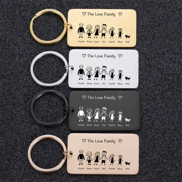 

family love cute keychain engraved the smith family for parents children present keyring bag charm families member gift keyrings 220622, Silver