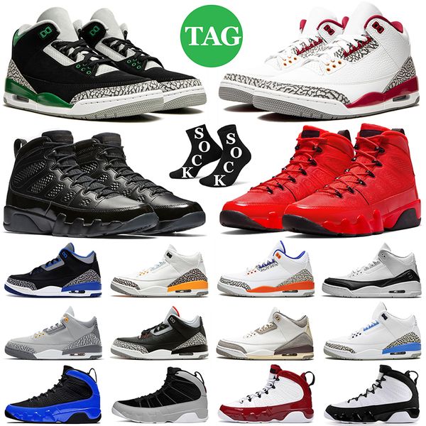 

3 3s mens basketball shoes 9 9s chile cardinal red bred pine green georgetown unc laser orange fragment particle grey men womens trainers
