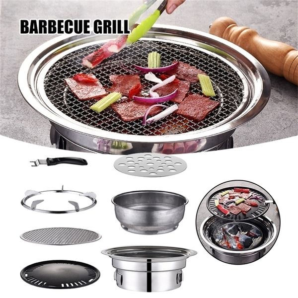 BBQ Holzkohlegrill Tragbarer Haushaltskoreanischer runder Carbongrill Campingkocher für Outdoor Indoor WXV Sale 220531