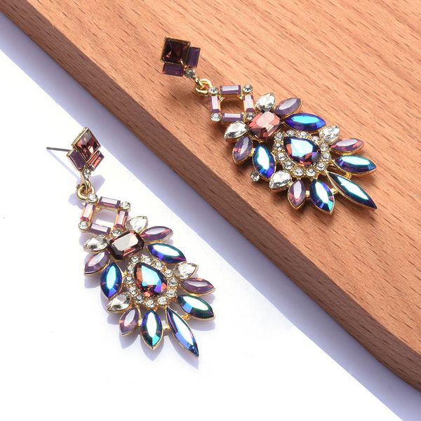 

european and american personality exaggerated dangle colorful crystal earring long alloy full diamond earrings temperament luxury jewelry ac, Silver