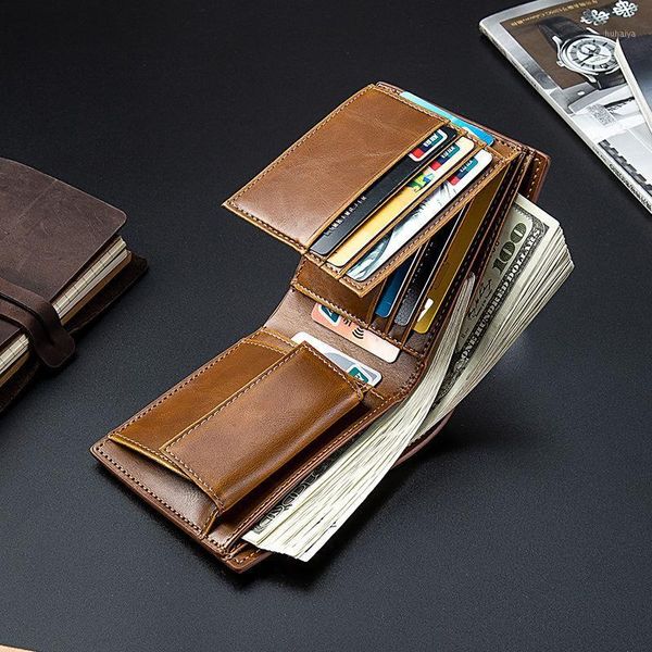 Brieftaschen Echtes Leder Männer Brieftasche Geld Taschen Kurze Geldbörse Kleine Vintage Kartenhalter Marke Hohe Qualität Brieftasche Männlich Walet