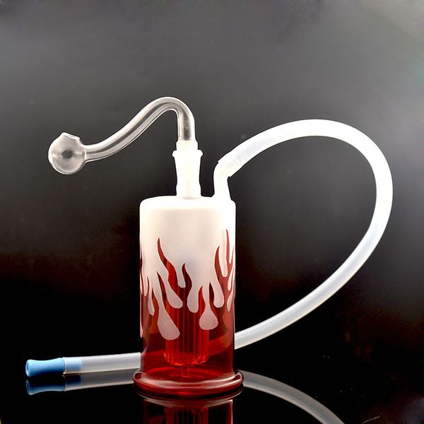 Mini bruciatore a nafta in vetro Bong Narghilè 10mm Femmina Red Fire Recycler Fumo Bong ad acqua per erbe secche Tabacco Dab Rigs con tubo per bruciatore a nafta in vetro maschio