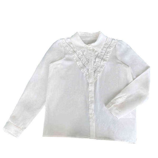 

22 early autumn new miu home white shirt wood ear stitching long sleeved shirt celebrity high sense blouse miao