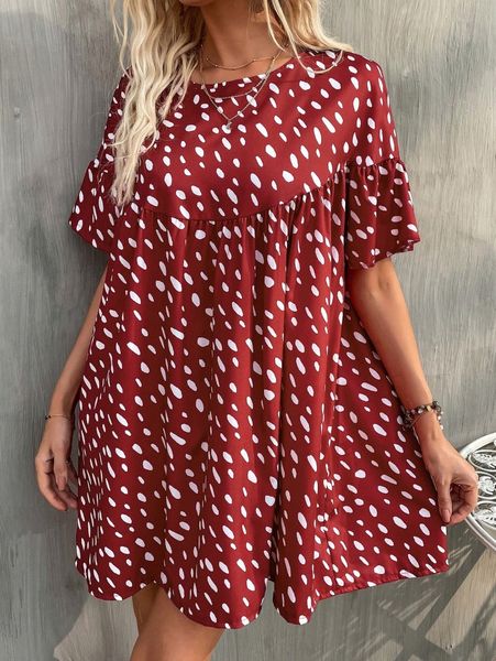 

dalmatian print smock dress m62h#, Black;gray