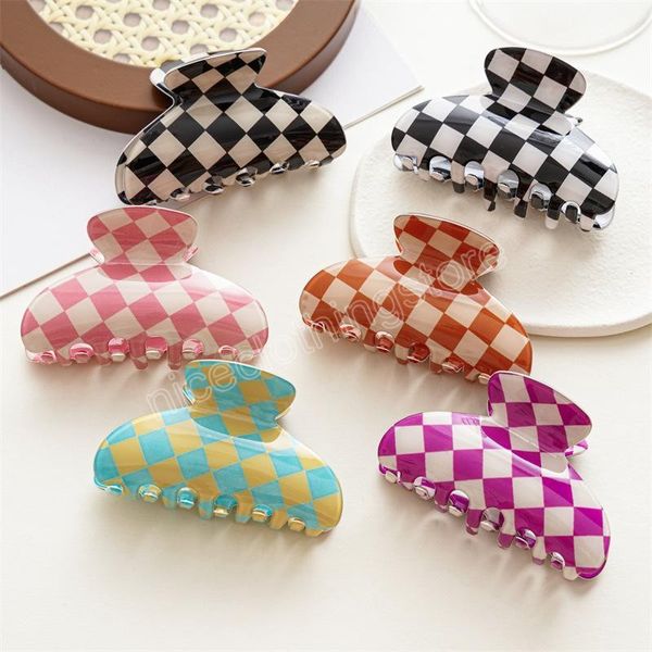 Colorido Grade Checkered Arc Braçadeiras de Cabelo Mulheres Grandes Grandes Ácido Acetic Liga Scrunchies Cabelo Clipes Europeia Multi Color Bath Bath Fairpins Jóias Acessórios