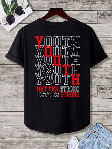 

men letter graphic curved hem tee 356x#, White;black