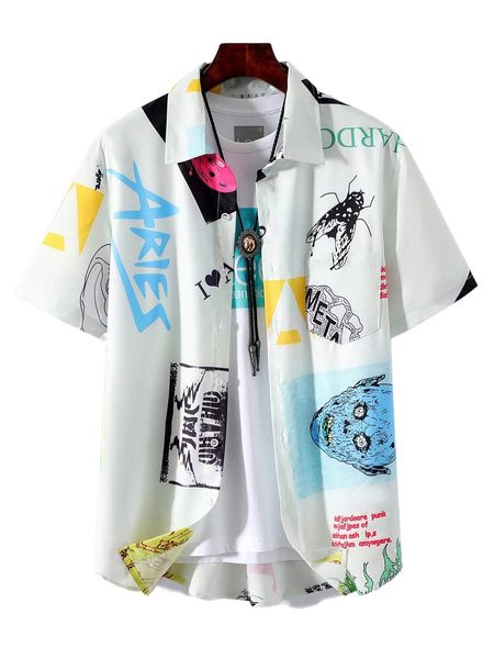 

men letter & geo print shirt without tee j6ok#, White;black