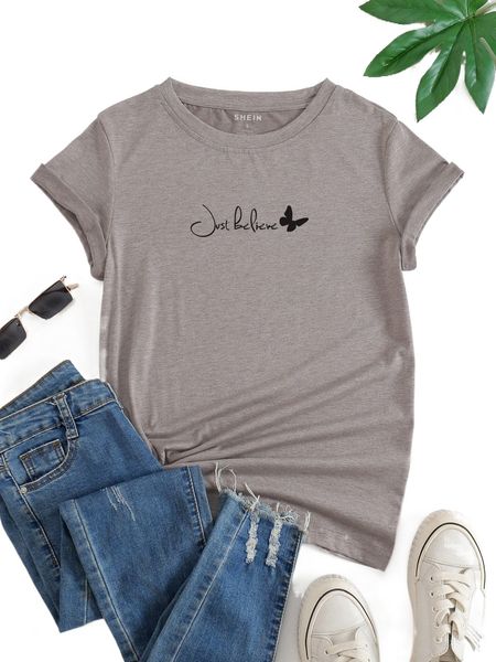 

slogan & butterfly print tee i2lm#, White
