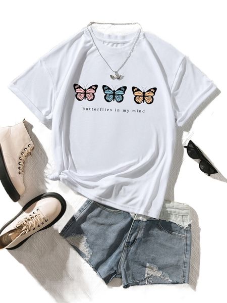 

letter & butterfly print tee w9vx#, White