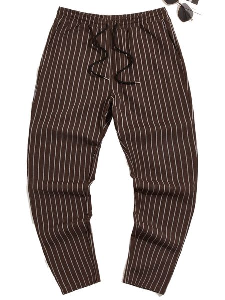 

men drawstring waist striped pants 06xe#, Black