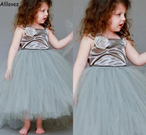 Fluffy Tutu Skirt Abiti da ragazza di fiori per abiti da ballo di nozze con fiori fatti a mano Lunghezza alla caviglia Compleanno infantile Abito da prima comunione Abito da festa formale CL1797