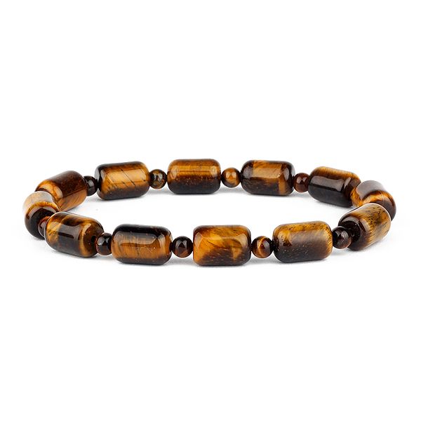 

fashion cylinder tiger eyes beaded bracelets men natural stone energy healing reiki women barrel jewelry gifts, Black