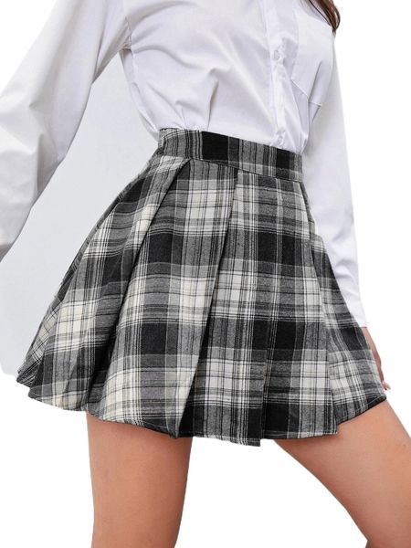

tartan print pleated skirt t0vl#, Black