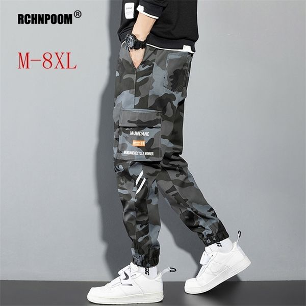 

brand side pockets cargo harem pants men casual joggers hip pop trousers camouflage 8xl streetwear 220325, Black