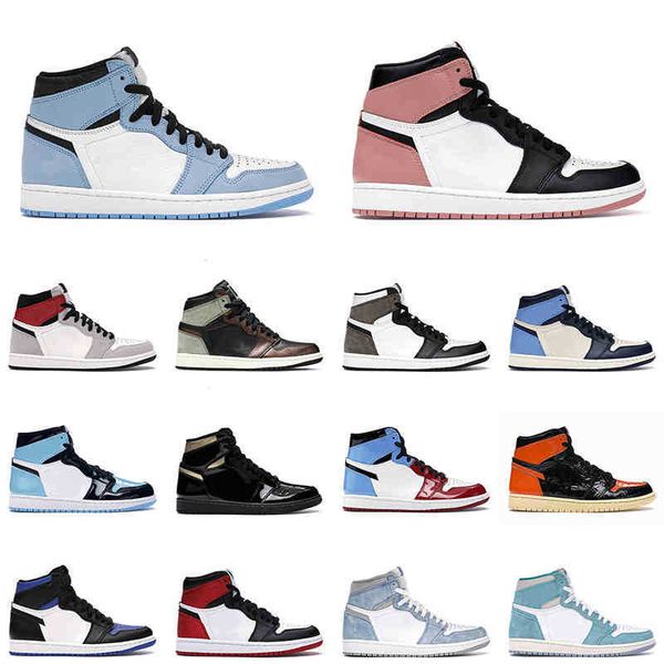 

basketball shoes jumpman 1 women sneakers rust pink university blue turbo green 1s dark mocha light smoke grey mens trainer, Black