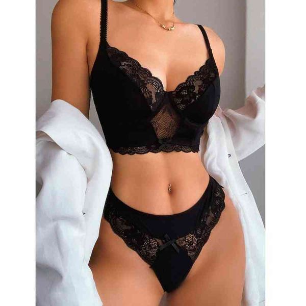 NXY Sexy Set Frauen Spitze Erotische Dessous Schwarz BHs und Tanga Lingere Langerie Babydoll Damen Unterwäsche Bikini Höschen s Pijamas 0211