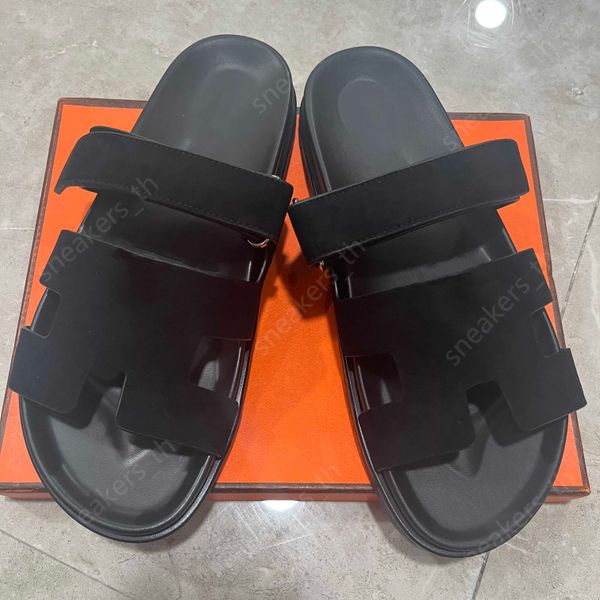 

611s slippers designer suede slippers chypre sandals men women genuine leather sandal thick bottom flip flops rubber sole slides marine gree, Black