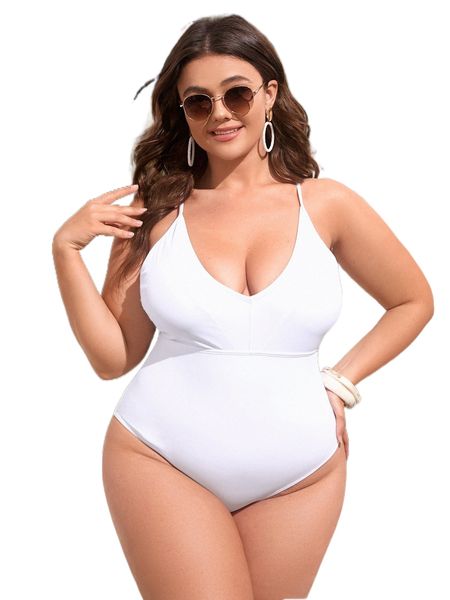 

plus criss cross one piece swimsuit o1ry#, White;black