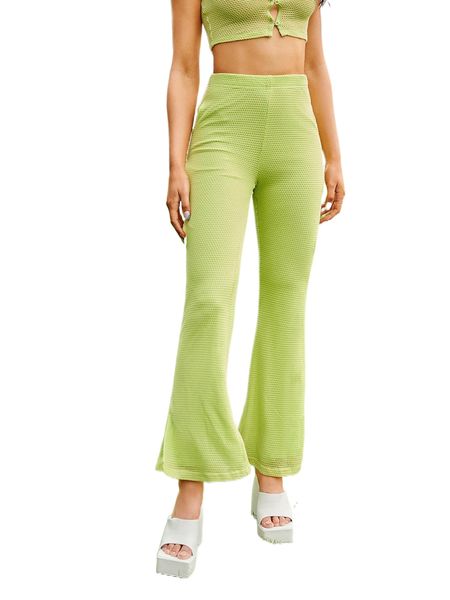

high waist cut out side flare leg pants 77yo#, Black;white