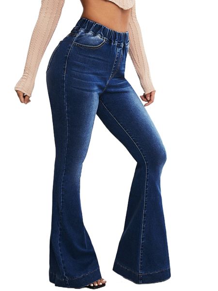 

sxy high waist flare leg jeans 09n1#, Blue