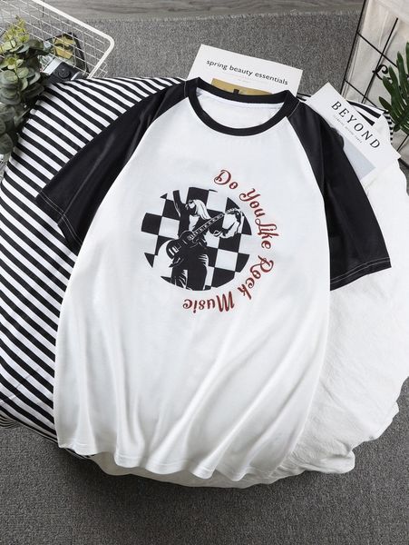 

men figure & slogan graphic contrast raglan sleeve tee b1tx#, White;black