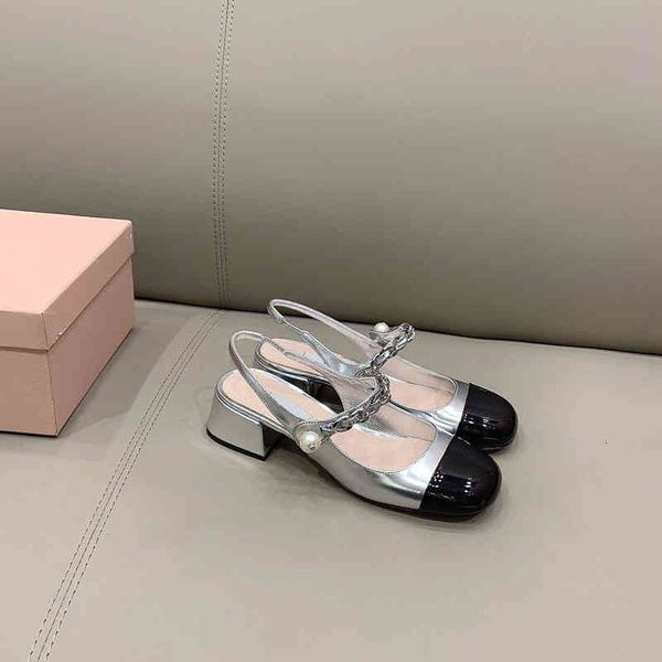 

sandals patent leather high heels french mary jane fairy style square head thick heel sandals, Black