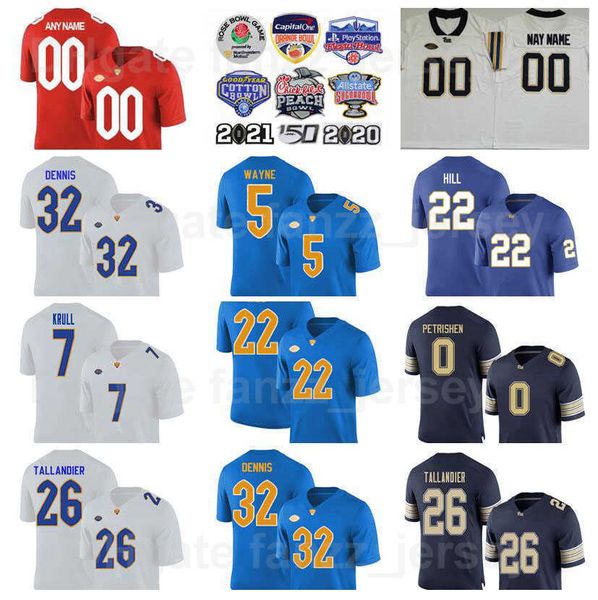 NCAA College Pittsburgh Panthers Football 5 Jared Wayne Jerseys 7 Lucas Krull 32 Sirvocea Dennis 0 John Petrishen 9 Brandon Hill 26 Judson Tallandier vermelho azul branco azul branco azul branco azul