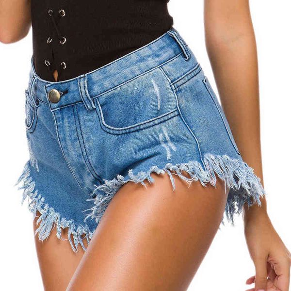 

autumn 689# women's jeans shorts pants high waist hole nightclub wear, Blue
