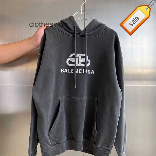 

hoodies balencaigas's designer men's sweaters tide brand paris classic chain hooded pure cotton sweater loose and wo lovers shirts, Black