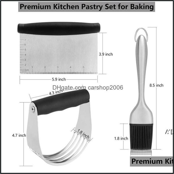 Ferramentas de massa de cozinha Bakeware Kitchen Dining Bar Garden Home Garden 3pcs/Conjunto de acess￳rios A￧o inoxid￡vel Cutter Cutter Moldes Misturador de farinha