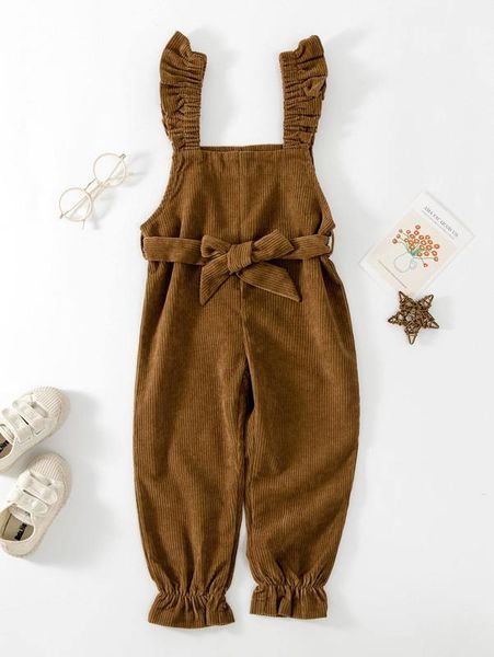 

toddler girls ruffle trim belted corduroy overall jumpsuit she, Blue