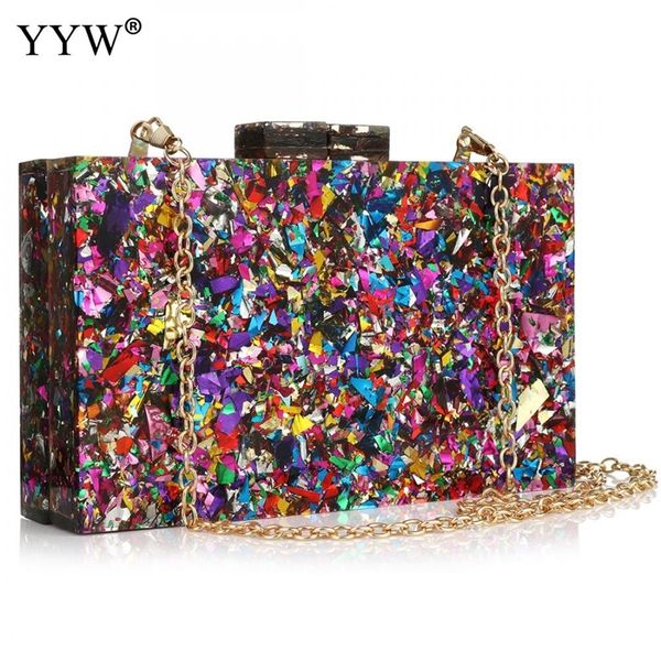 

wallet stylish multicolor sequin evening bag luxury women bridal party prom blingbling wedding clutch acrylic handbag 220628