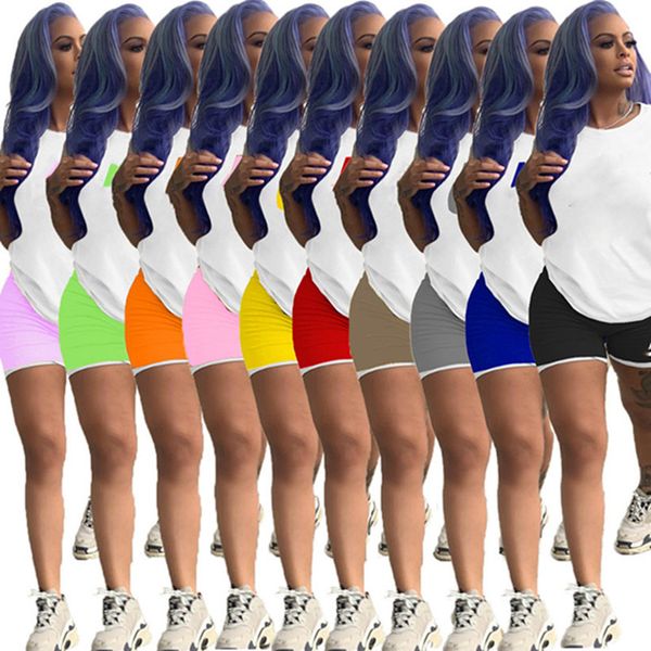 

2022 wholesale two piece sets women outfits summer short sleeve crop shorts matching sets casaul solid tracksuits 4520, Gray