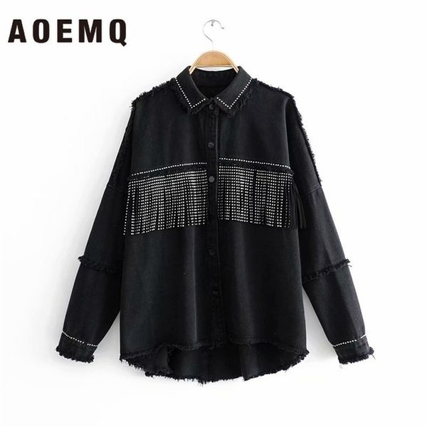 

aoemq new fall season thin jackets black color with button draped tassel high street punk cool girl jackets for women t200106, Black;brown