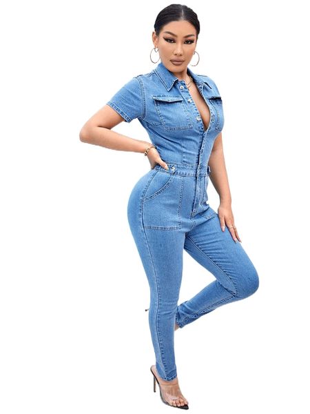 

sxy b.utton front slant p.ocket d.enim overall jumpsuit e0kq#, Black;white