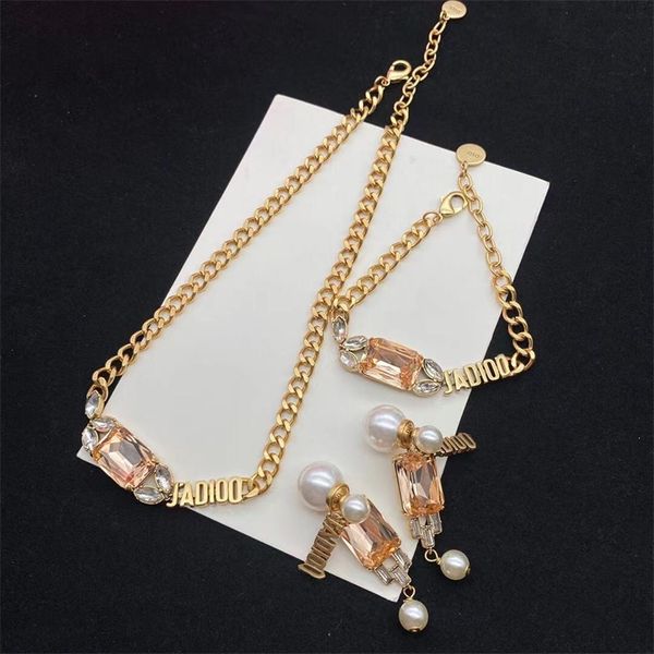 

shop jewelry discounts champagne stone crystal set letter wheat ear necklace bracelet earrings women's classic high version jewelry, Black
