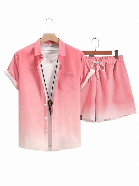 

romwe guys ombre shirt & shorts without tee f9f2#, Gray