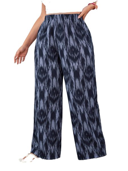 

plus allover print wide leg pants m2q3#, Black