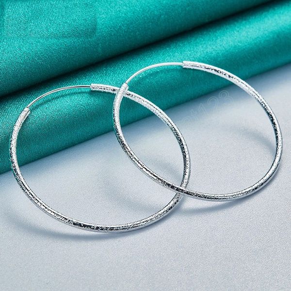 

925 sterling silver matte round circle 50/60mm hoop earring for woman wedding engagement party fashion charm jewelry, Golden;silver
